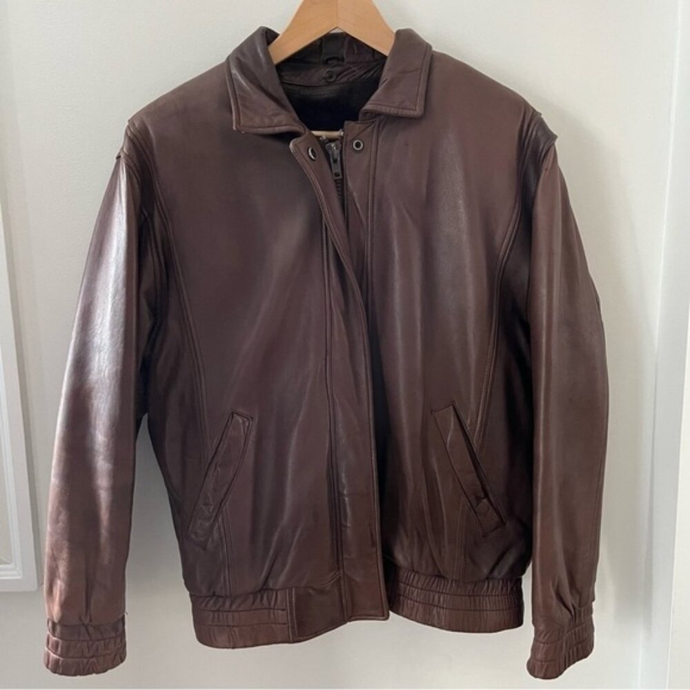 VINTAGE ABERCROMBIE & FITCH MEN’s BROWN LEATHER BOMBER JACKET Faux Fur Lining M